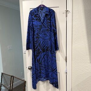Monki Blue and Black Zebra Print Long Sleeve Dress